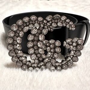 GUCCI Calfskin Crystal Double G 40mm Belt
